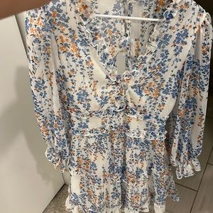 Long sleeve, blue and orange floral dress